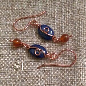 Fall Copper Earrings with Lapis Lazuli & Russet Agate ~ Handmade Boho City Chic